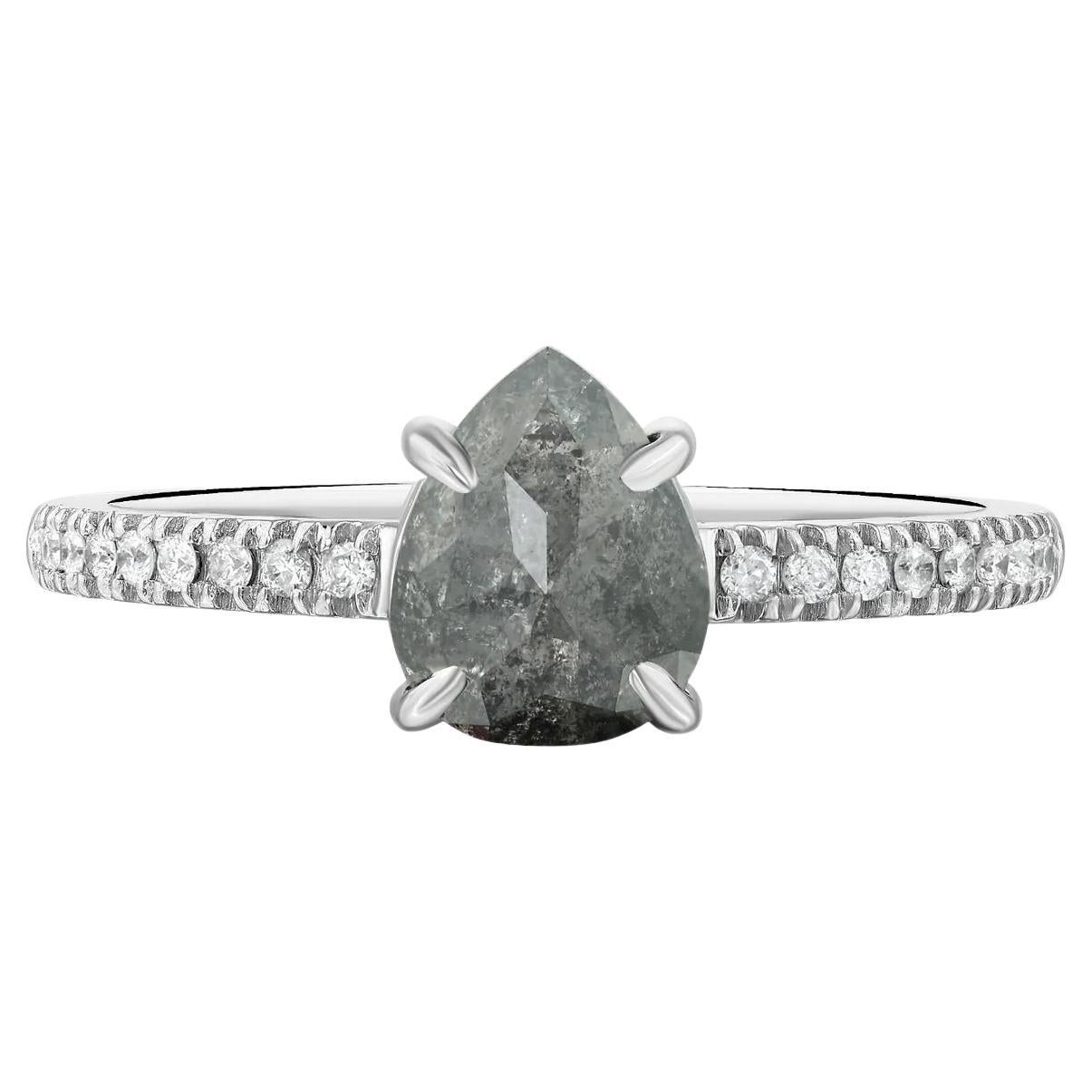 Pear Shaped Grey Diamond White Gold Engagement Ring, 1.25 Carats For Sale
