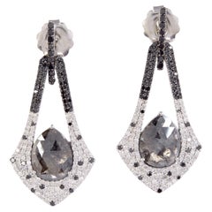 Pear Shaped Ice Diamond Dangle Earrings with Pave Diamonds in 18k White Gold