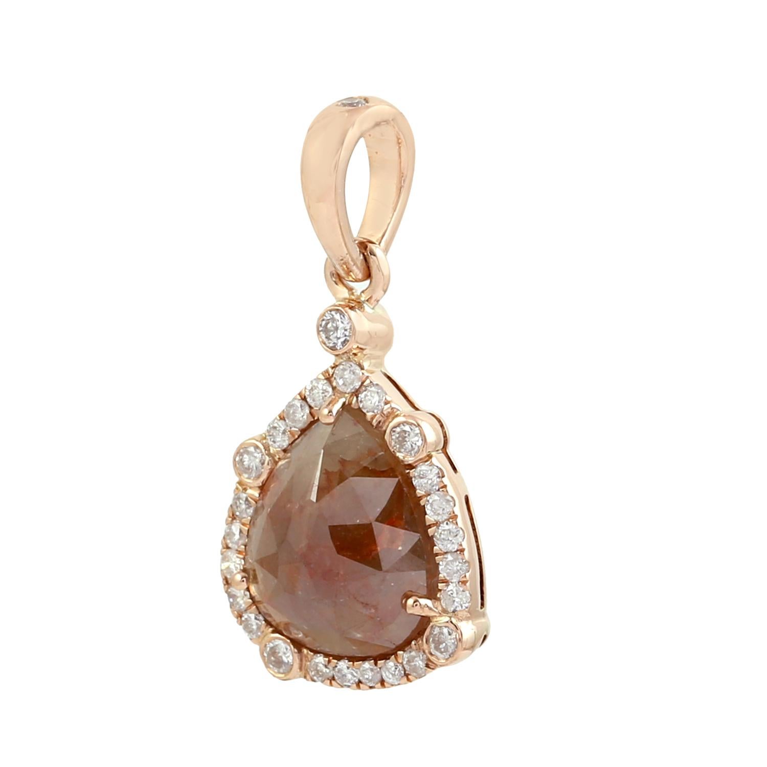 Mixed Cut Pear Shaped Ice Diamond Minimal Pendant With Diamonds In 18k White Gold For Sale