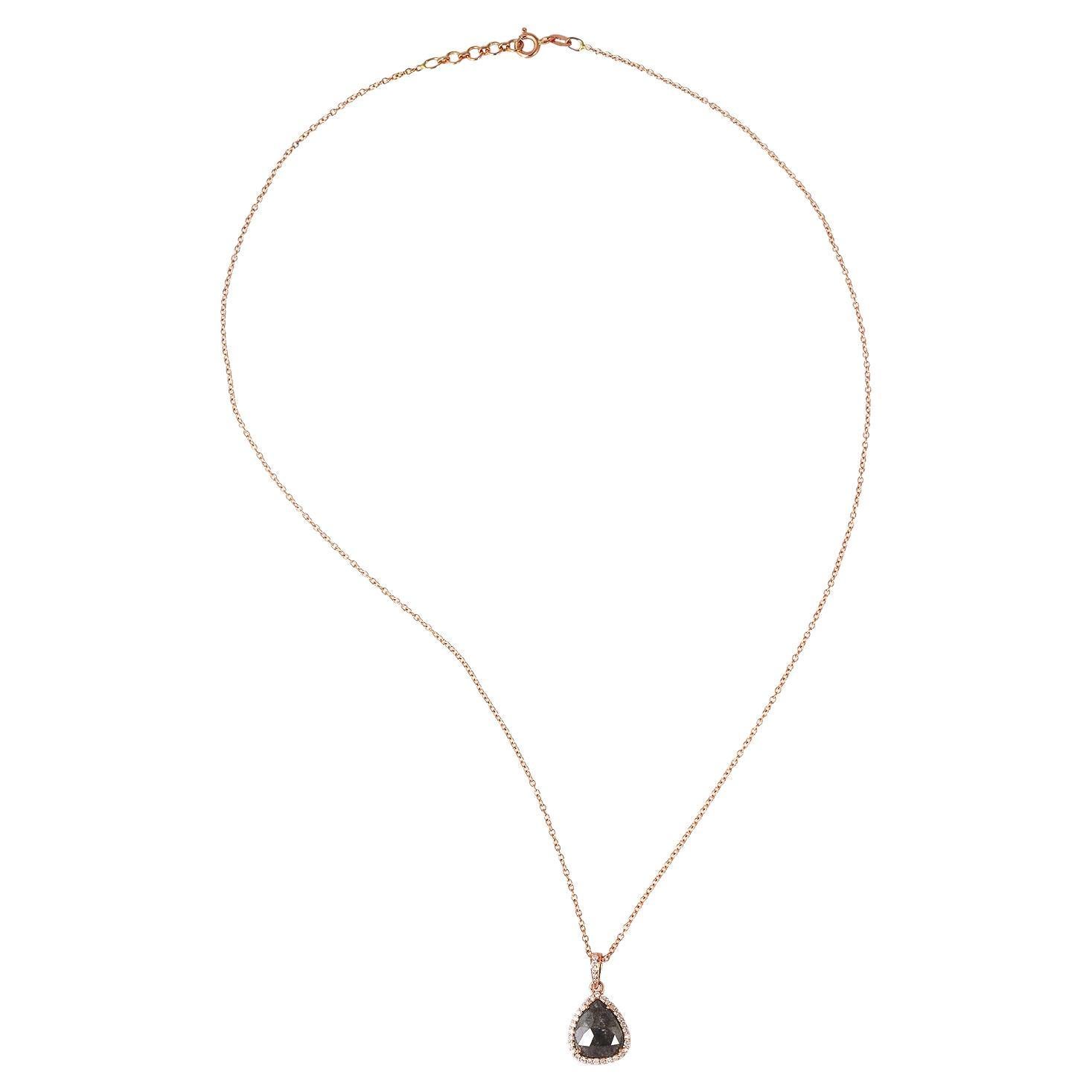 Pear Shaped Ice Diamond Pendant Chain Necklace Made In 18k Rose Gold