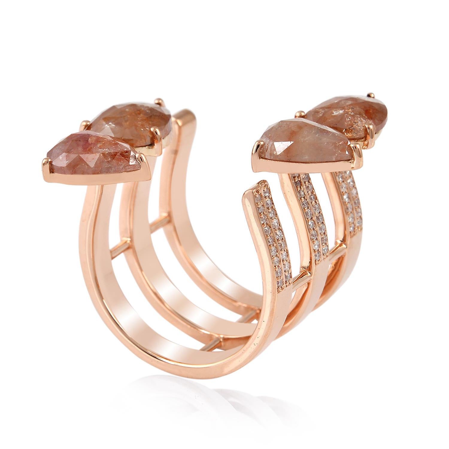 Mixed Cut Pear Shaped Ice Diamond Ring Made In 18k Rose Gold For Sale