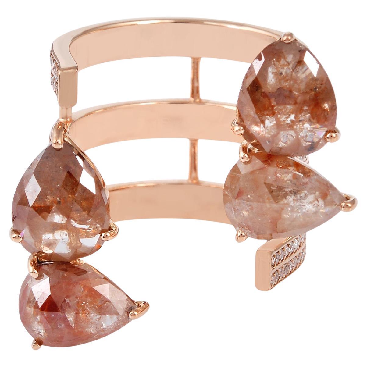Anillo de Diamantes de Hielo en Forma de Pera de Oro Rosa de 18k en venta