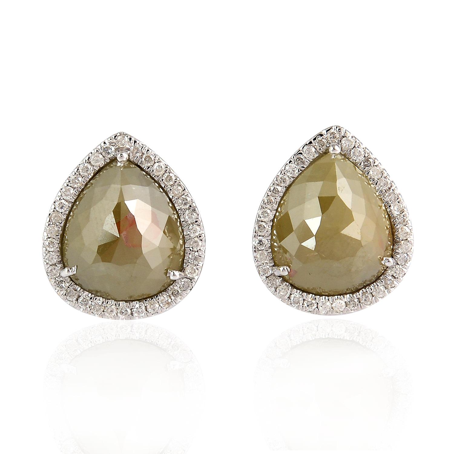 Mixed Cut Pear Shaped Ice Diamond Studs Made in 18k White Gold For Sale