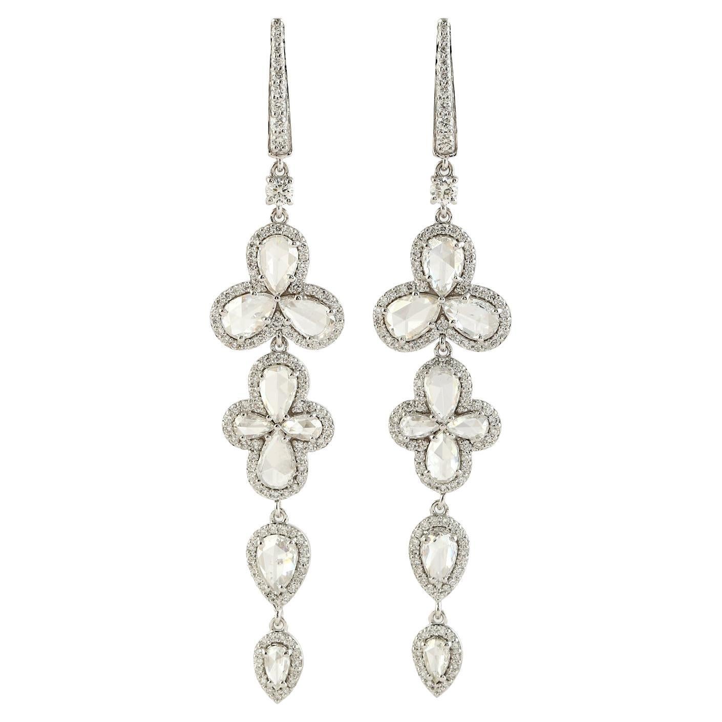 Pear Shaped Ice Diamonds Multi Tier Dangle Earrings In 18k White Gold For Sale