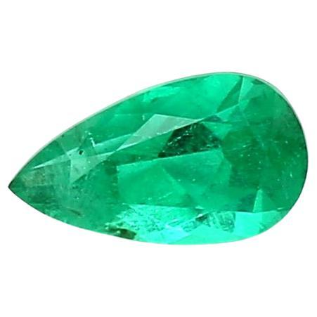 Pear-shaped Intense Green Emerald Ring Gem 0.57 Carat Weight For Sale