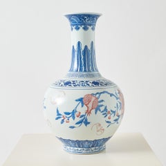 Pear-Shaped Iron Red Blue & White Porcelain Vase