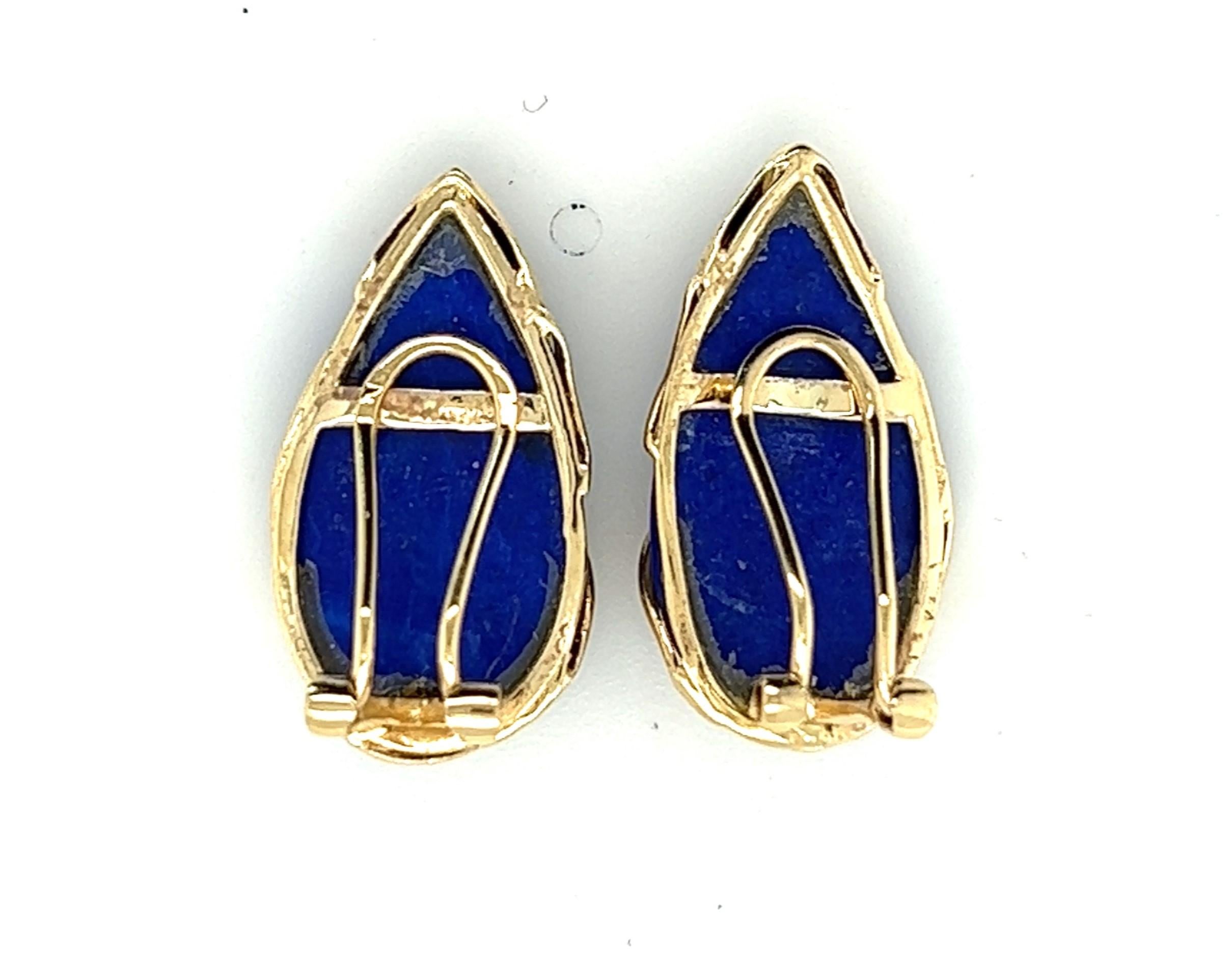Lapislazuli Ohrringe mit Clip, nicht durchbohrt, 14 Karat Gelbgold (Cabochon)