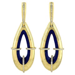Pear Shaped Lapis Lazuli Dangle Earrings With Diamonds Made In 18k Yellow Gold
