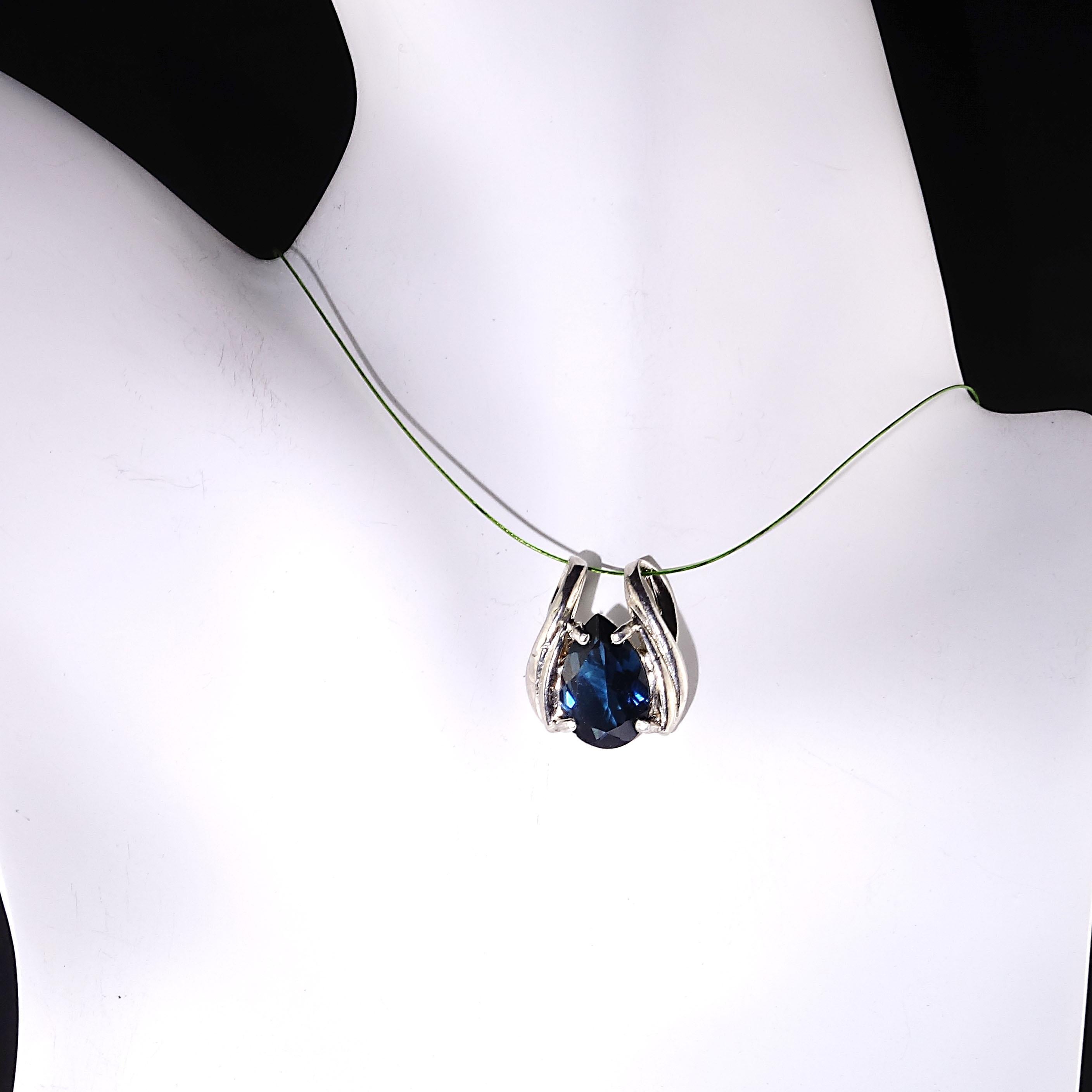 Artisan AJD Pear Shaped London Blue Topaz Set in Rounded Sterling Silver Pendant