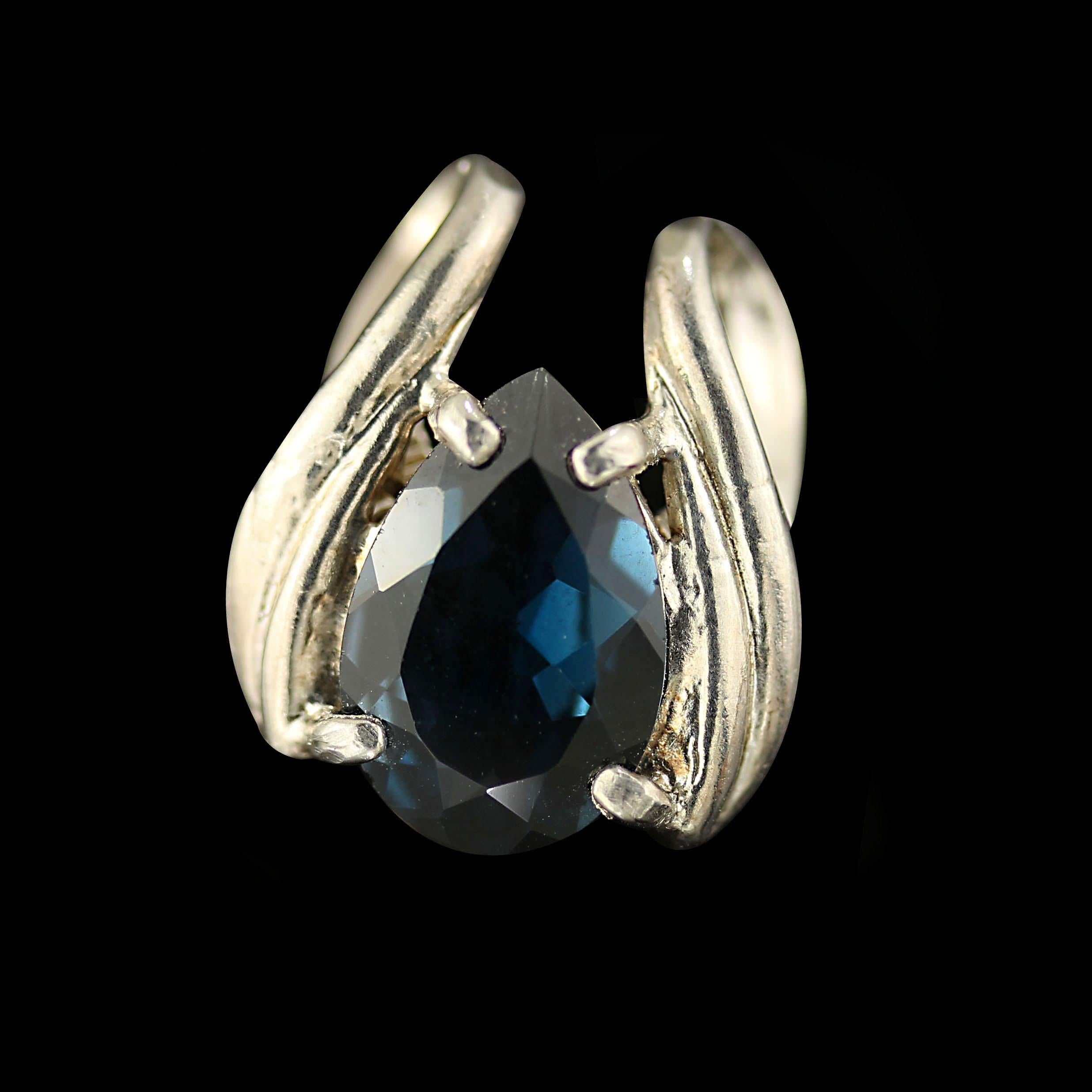 Pear Cut AJD Pear Shaped London Blue Topaz Set in Rounded Sterling Silver Pendant