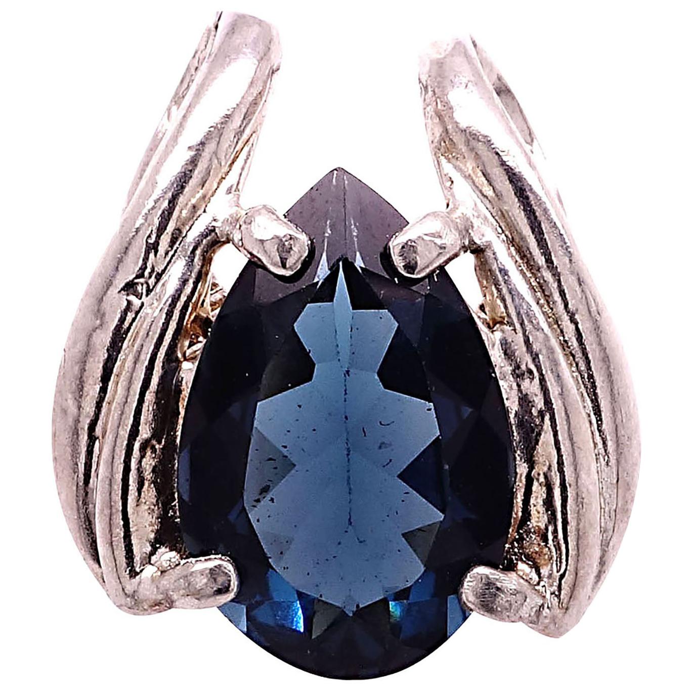 AJD Pear Shaped London Blue Topaz Set in Rounded Sterling Silver Pendant