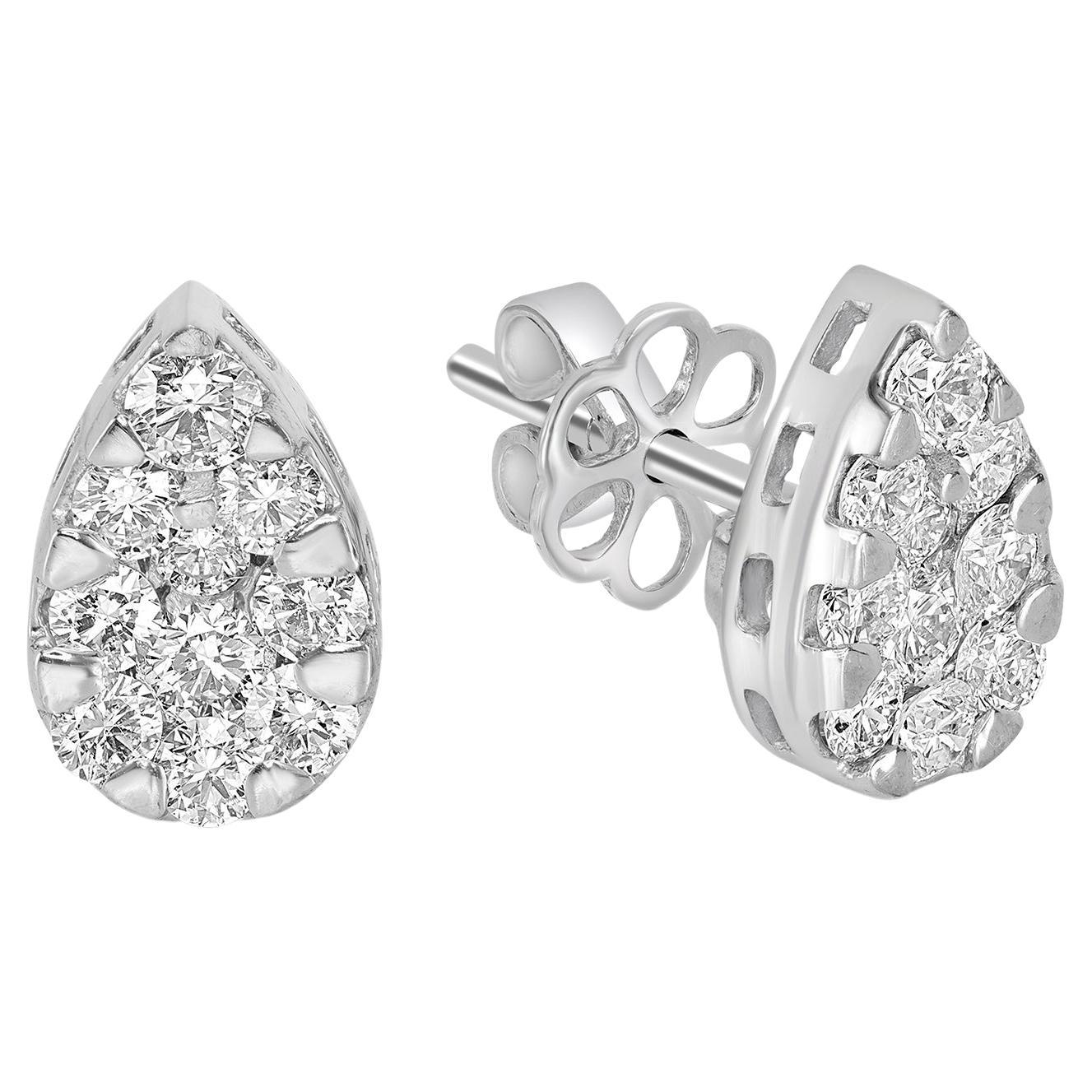 Pear Shaped Minimal Stud Earrings Studded With Diamonds Made in 18k White Gold