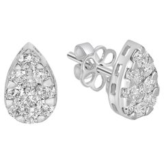 Pear Shaped Minimal Stud Earrings Studded With Diamonds Made in 18k White Gold