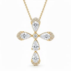 Pear-Shaped Moissanite Floral Cross Pendant Silver, gold