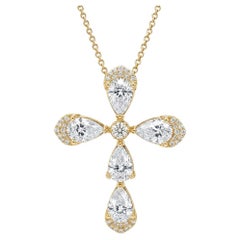 Pear-Shaped Moissanite Floral Cross Pendant Silver, gold