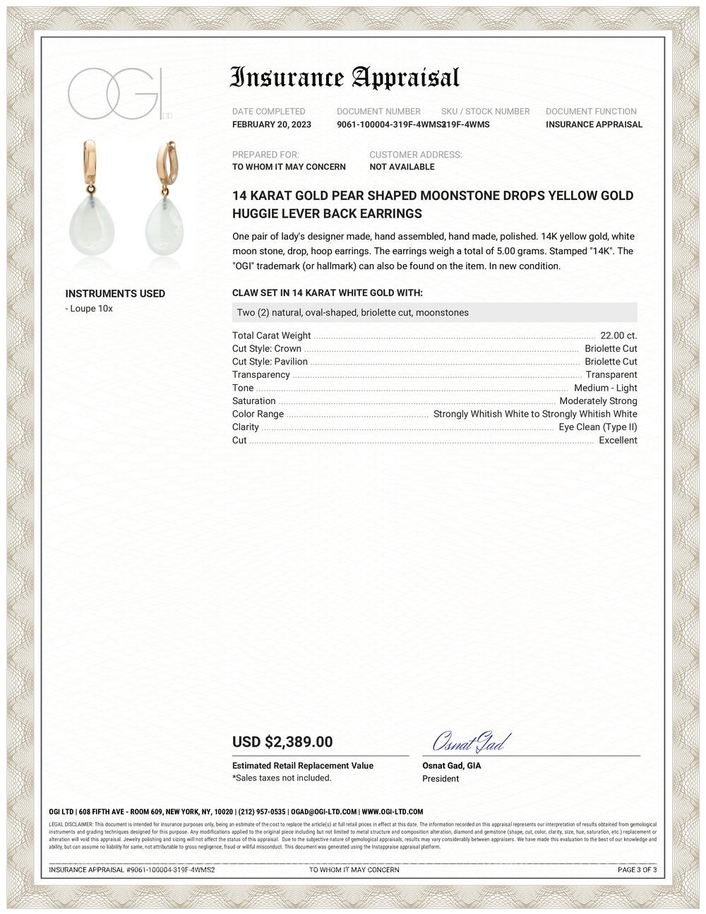 Fourteen karats yellow gold huggie lever back drop hoop earrings 
Two white moonstone drops weighing 22 carat 
New Earrings 
Handmade in the USA
Our collections challenge our teams in both creativity and know-how. From the initial drawings through