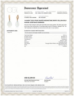 Pear Shaped Moonstone Drops Yellow Gold Huggie Lever Back Earrings