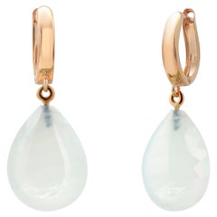 Pear Shaped Moonstone Drops Yellow Gold Huggie Lever Back Earrings