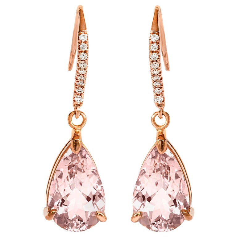 Pear Shaped Morganite and Diamond Drop Earrings Set in 18 Carat Rose Gold  at 1stDibs