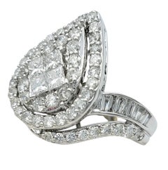 Pear Shaped Multi Diamond Cluster Ring in 14 Karat White Gold