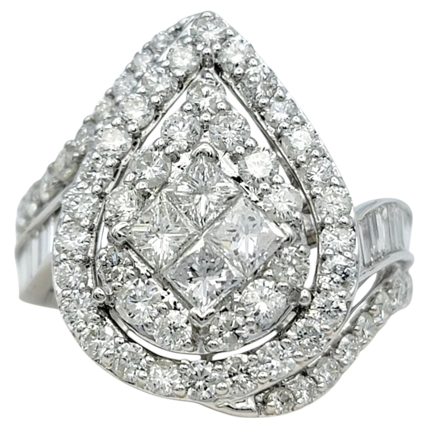 Pear Shaped Multi Diamond Cluster Ring in 14 Karat White Gold
