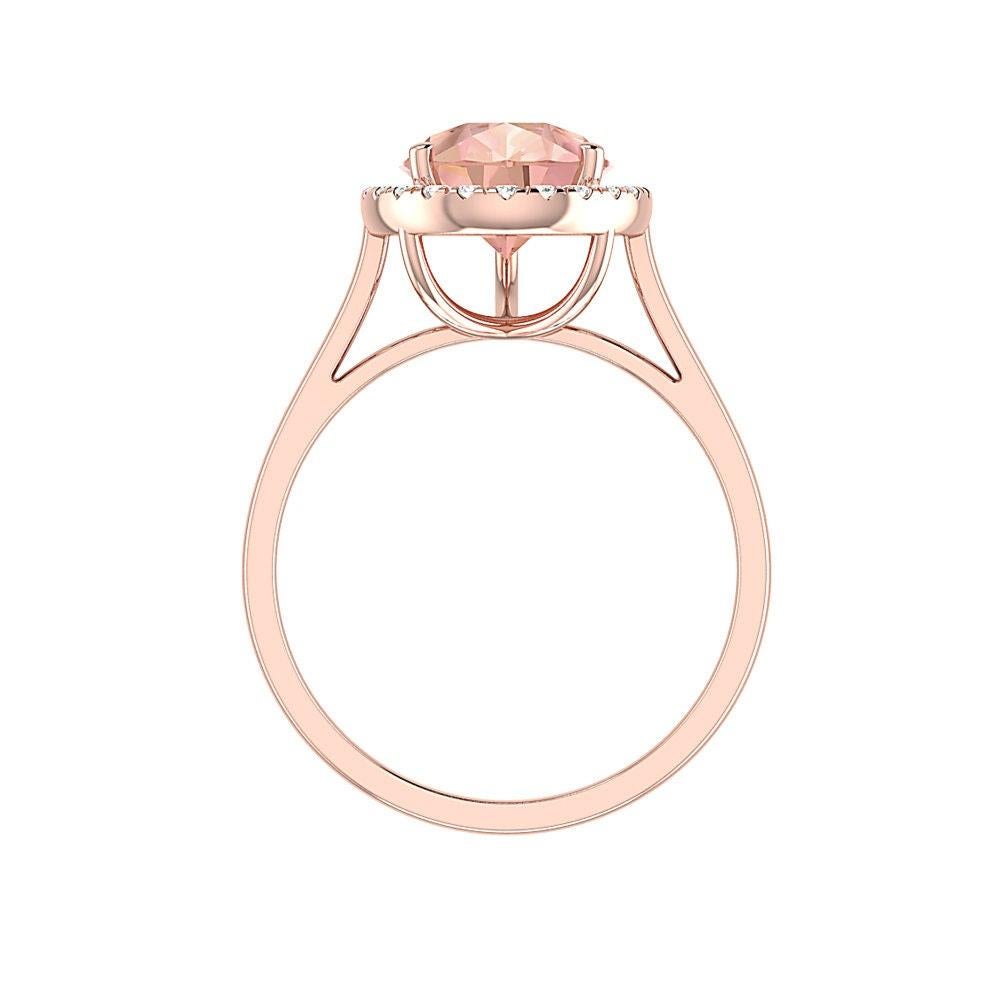 Pear Shaped Natural 2.79CT Morganite & Diamond Rose Gold Engagement Ring In New Condition For Sale In New York, NY
