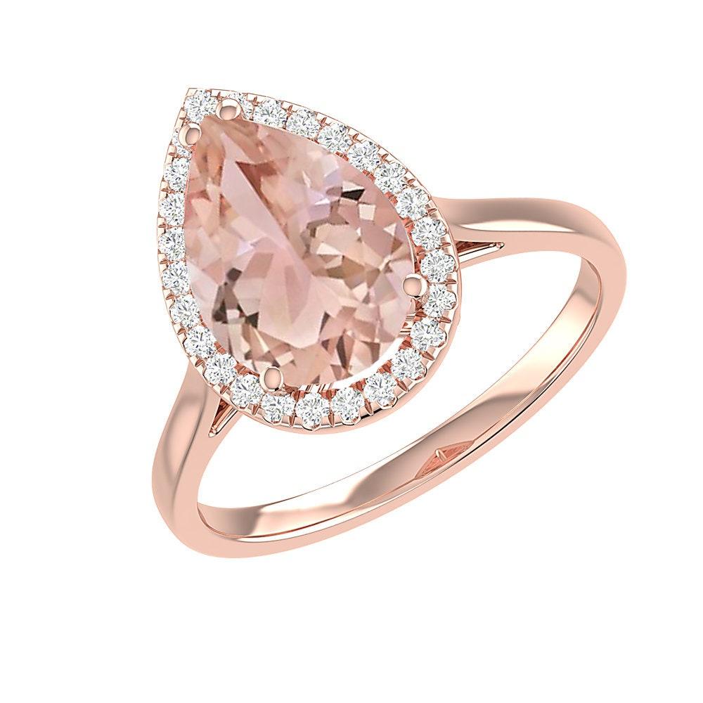 Women's or Men's Pear Shaped Natural 2.79CT Morganite & Diamond Rose Gold Engagement Ring For Sale