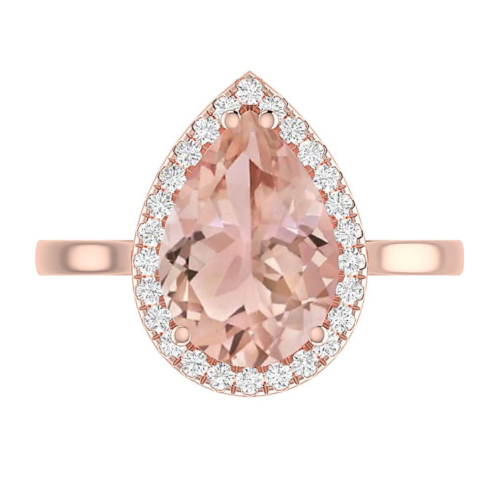 Pear Shaped Natural 2.79CT Morganite & Diamond Rose Gold Engagement Ring For Sale 1