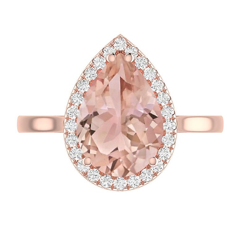 Pear Shaped Natural 2.79CT Morganite and Diamond Rose Gold Engagement ...
