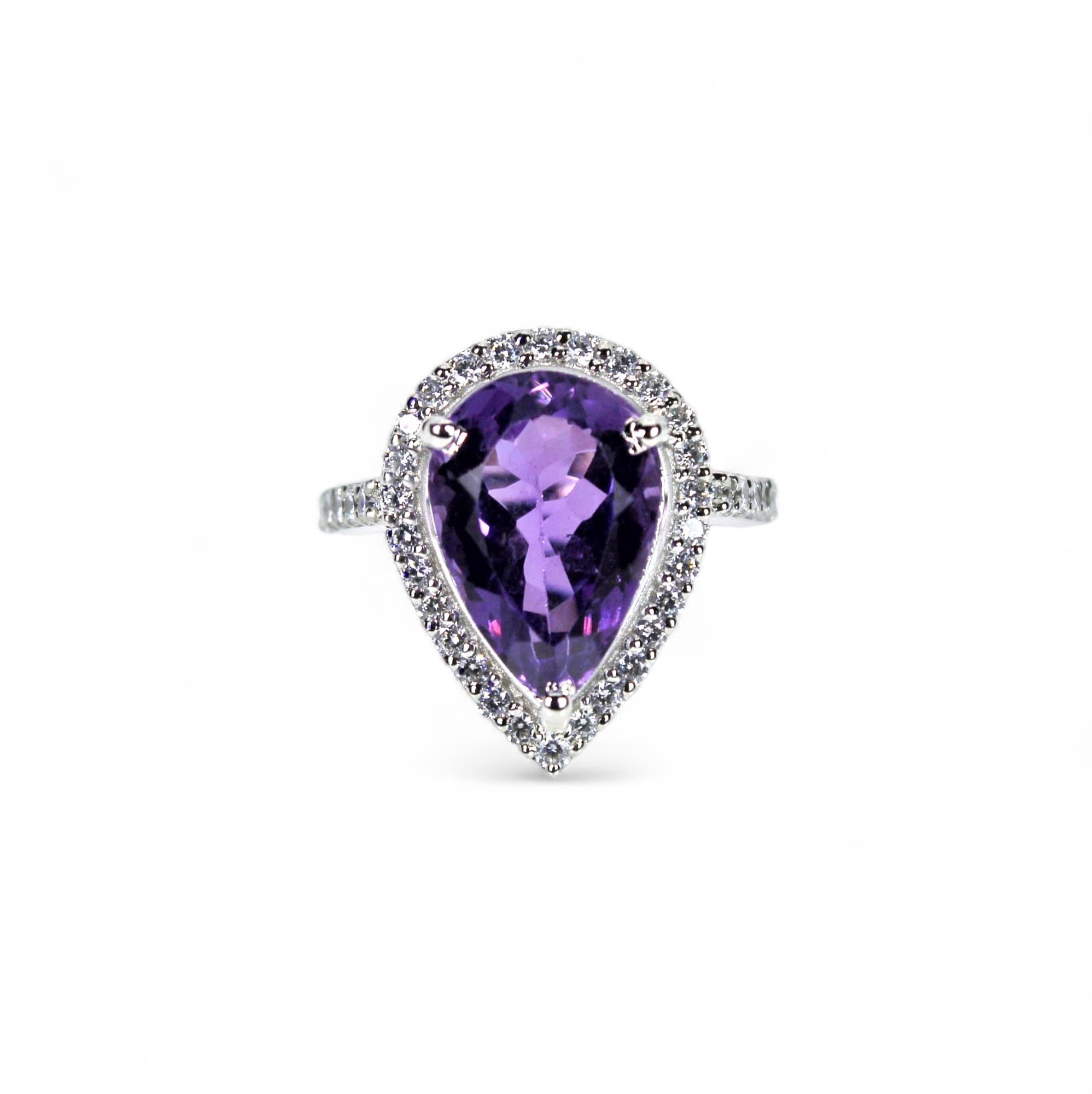 Anello con gemma ametista naturale a forma di pera In condizioni Nuovo in vendita a Vadgam, GJ