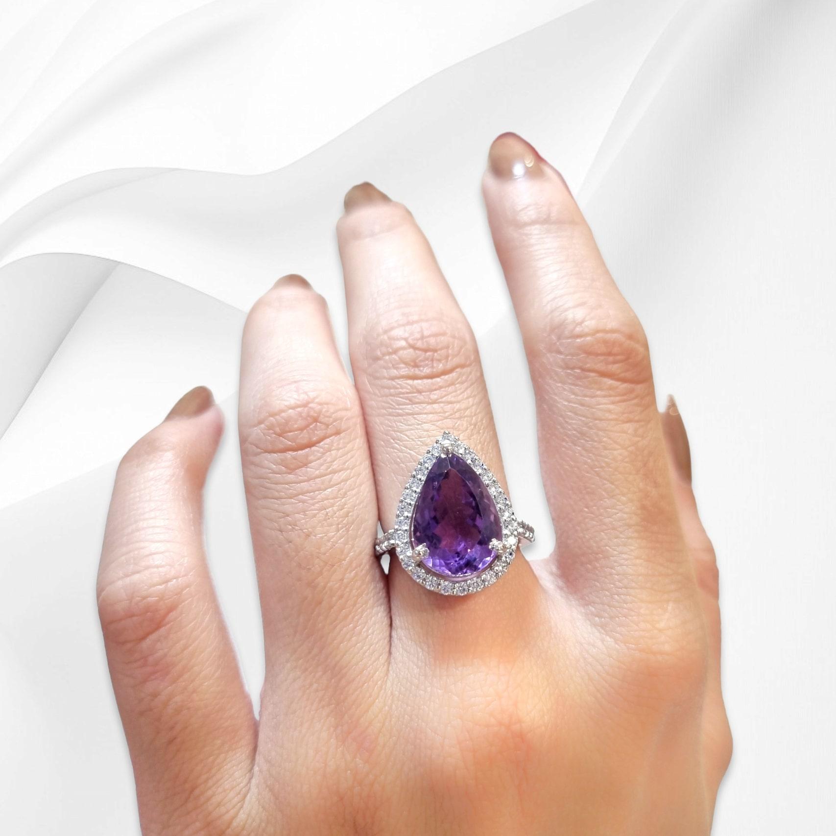 Pear Shaped Natural Amethyst Gemstone Ring For Sale 1
