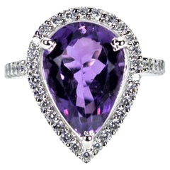 Bague de pierre précieuse Améthyste naturelle en forme de poire