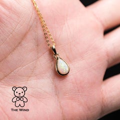 Pear Shaped Natural Australian Solid Opal Pendant Necklace 14k Yellow Gold