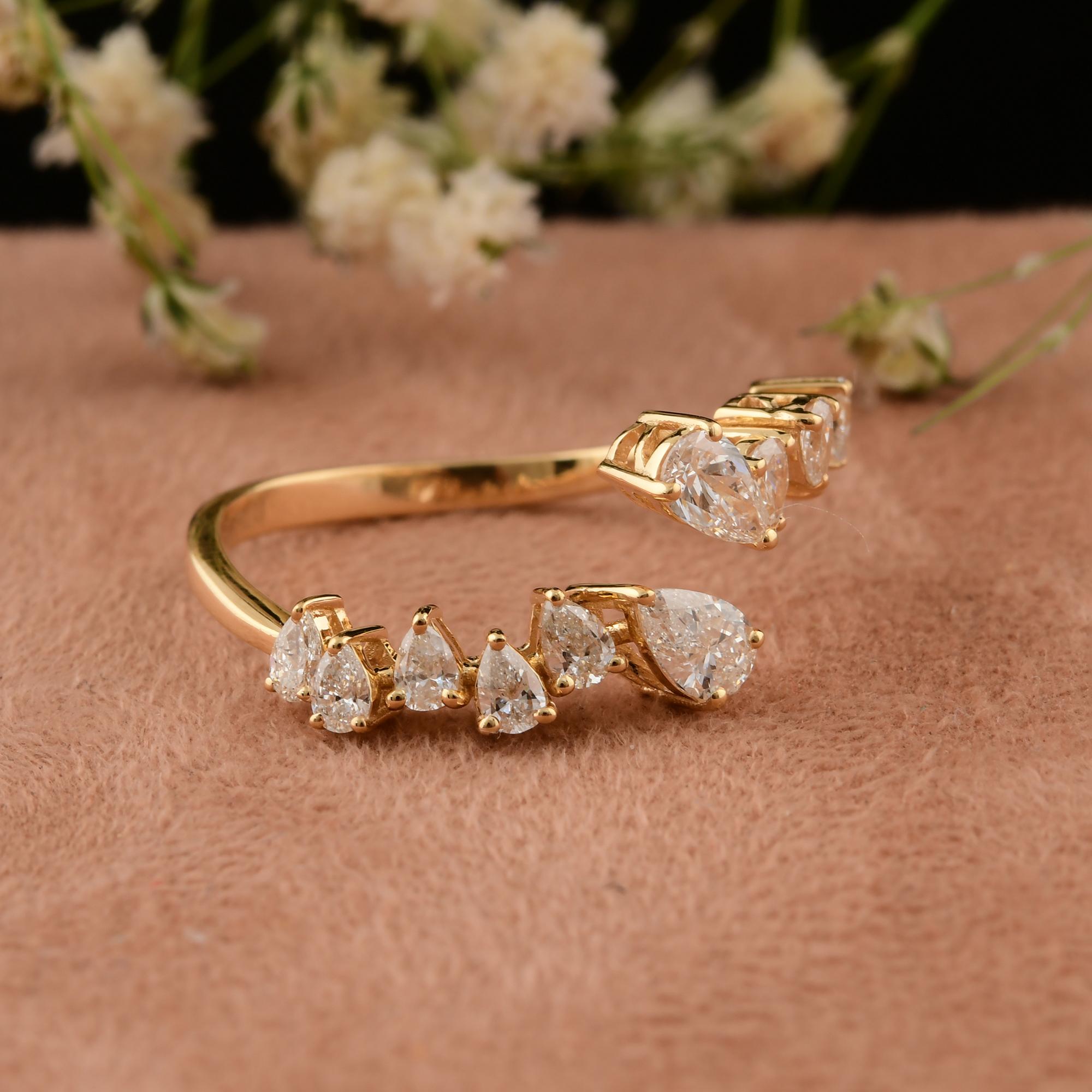 For Sale:  Pear Shaped Natural Diamond Engagement Wrap around Ring 14K Solid Yellow Gold 10