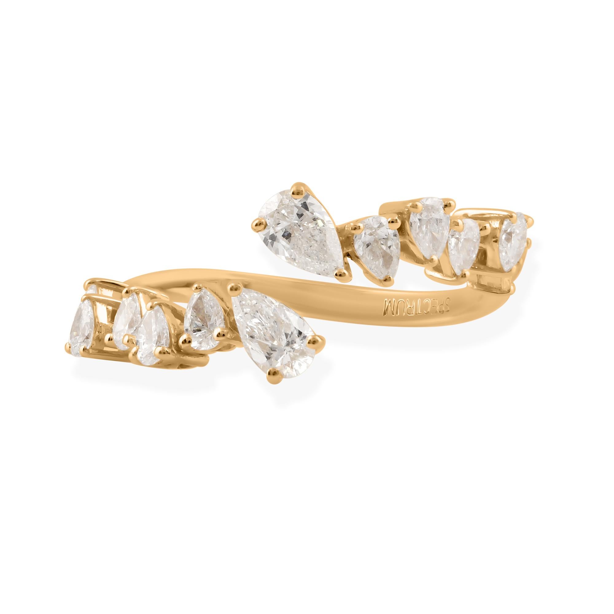 For Sale:  Pear Shaped Natural Diamond Engagement Wrap around Ring 14K Solid Yellow Gold 11
