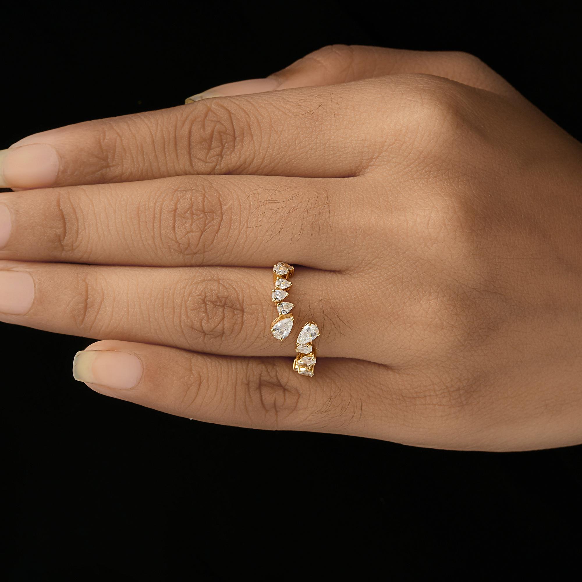 For Sale:  Pear Shaped Natural Diamond Engagement Wrap around Ring 14K Solid Yellow Gold 5