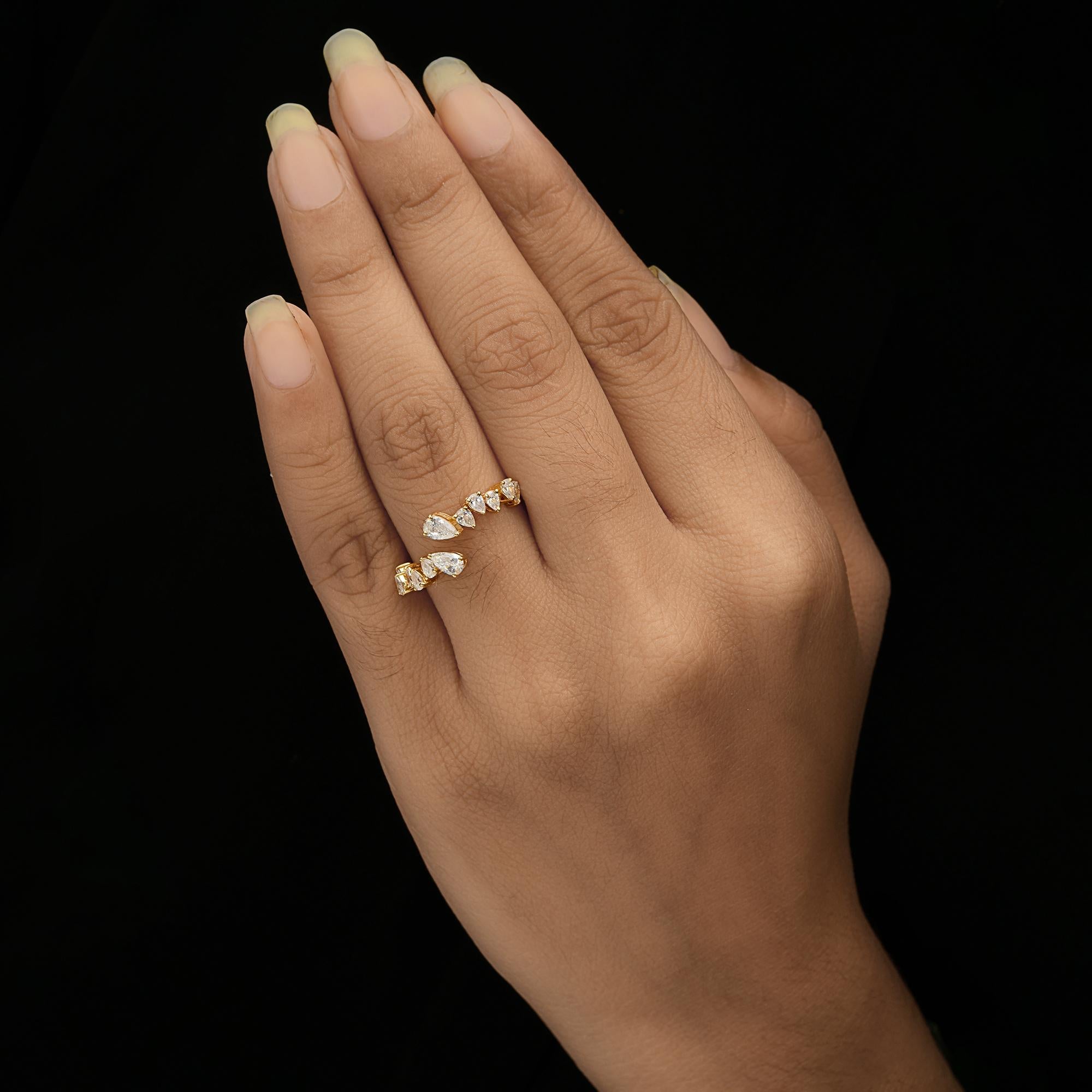 For Sale:  Pear Shaped Natural Diamond Engagement Wrap around Ring 14K Solid Yellow Gold 8