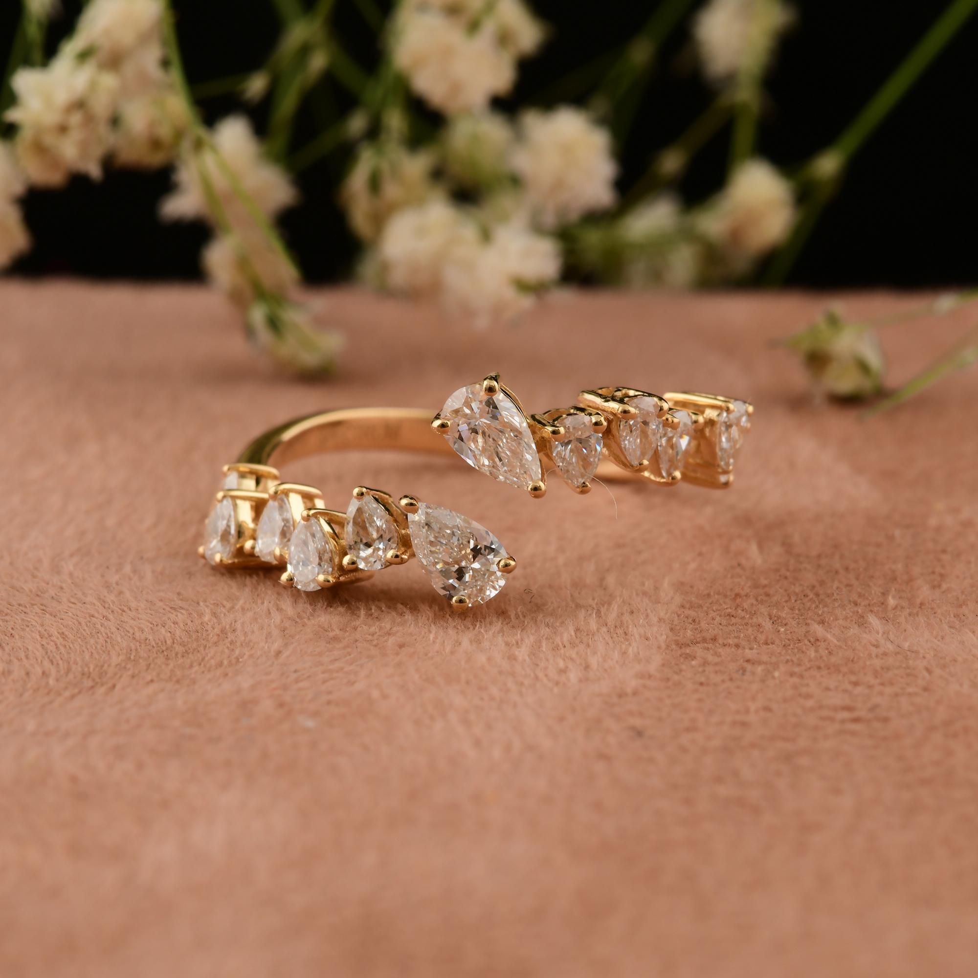 For Sale:  Pear Shaped Natural Diamond Engagement Wrap around Ring 14K Solid Yellow Gold 9