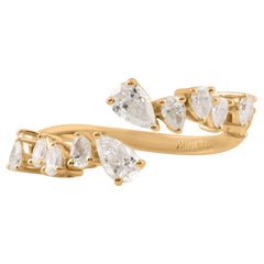 Pear Shaped Natural Diamond Engagement Wrap around Ring 14K Solid Yellow Gold