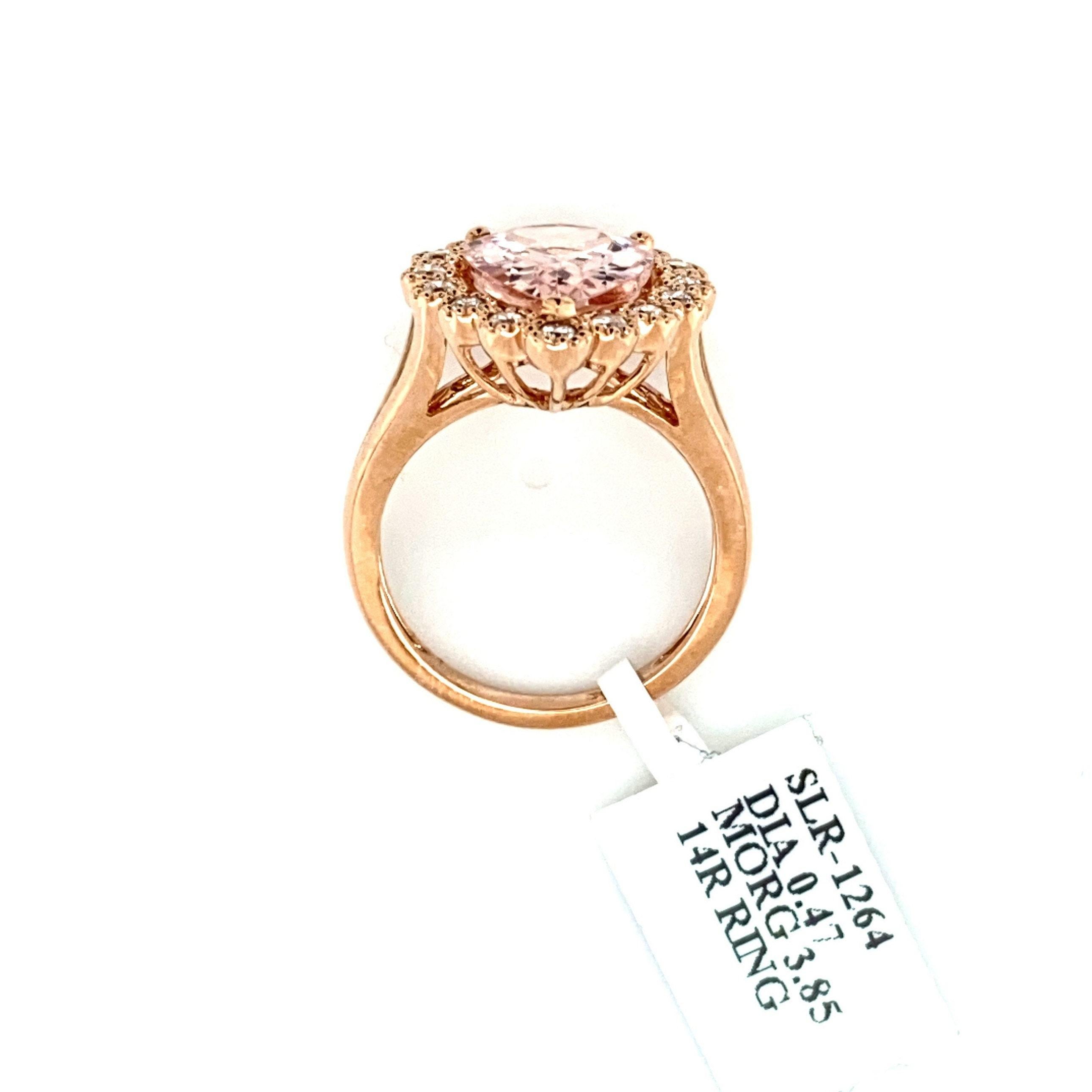 Contemporary Pear Shaped Natural Morganite & Diamond Halo Ring  For Sale