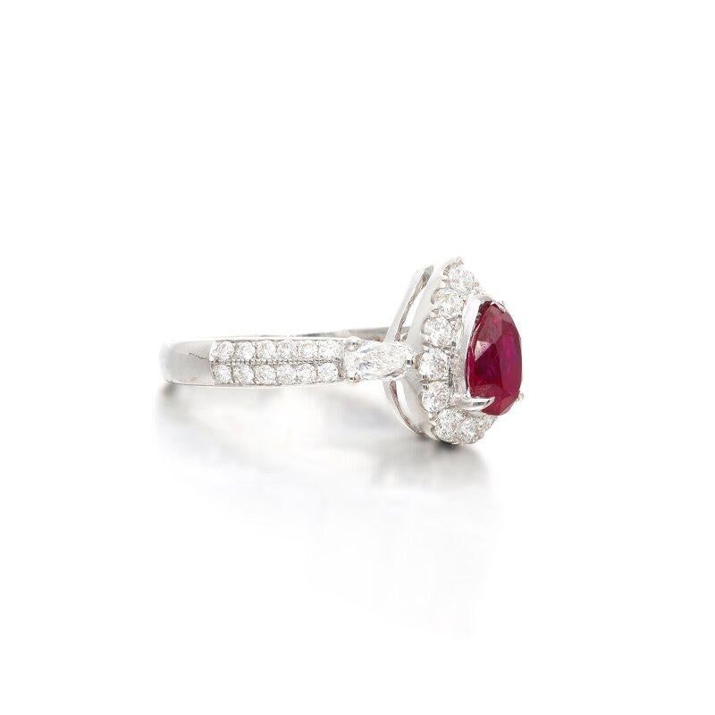 Contemporary Pear-shaped No-Heat Burmese Ruby Ring For Sale