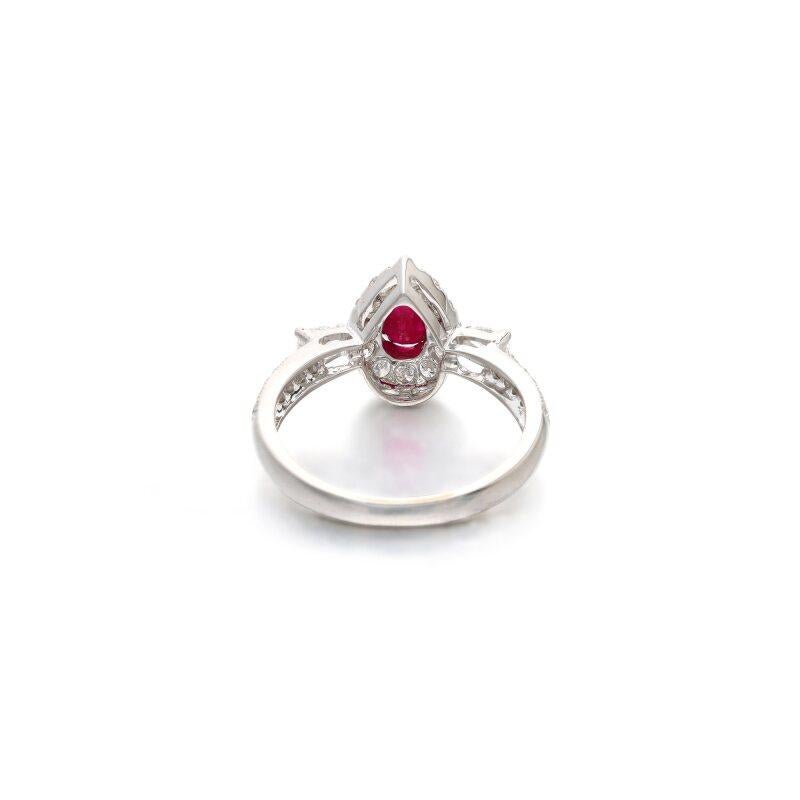 Pear Cut Pear-shaped No-Heat Burmese Ruby Ring For Sale