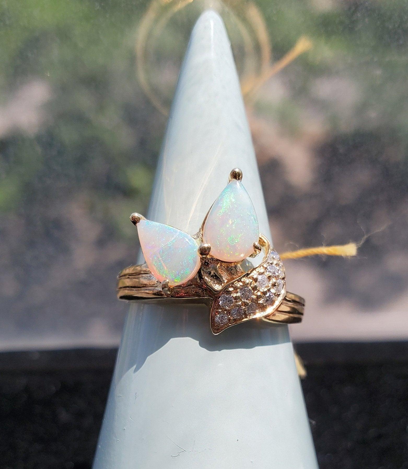 Pear Cut Pear Shaped Opal Diamond Ring For Sale