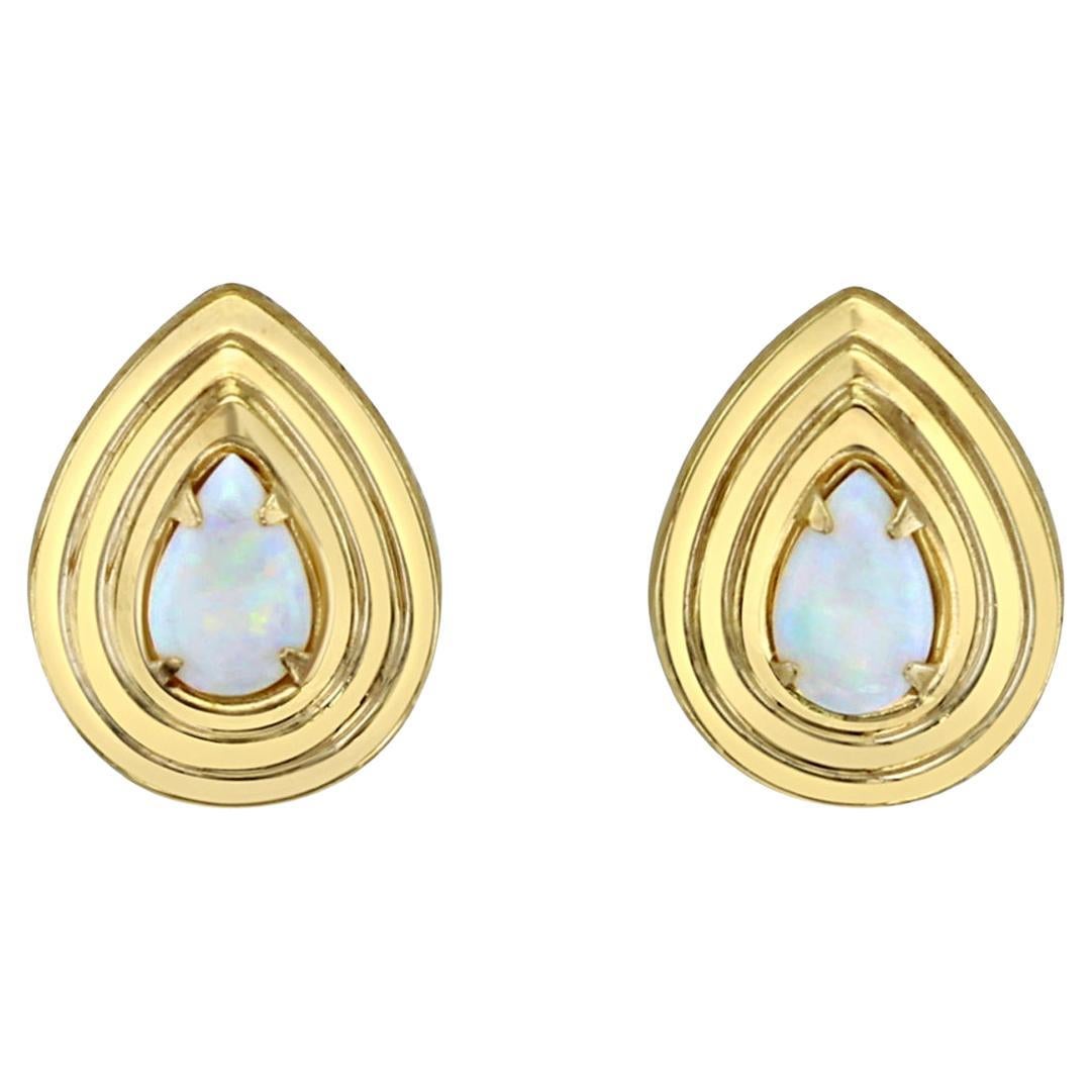 Pear Shaped Opal Earrings 14k Yellow Gold