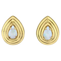 Pear Shaped Opal Earrings 14k Yellow Gold