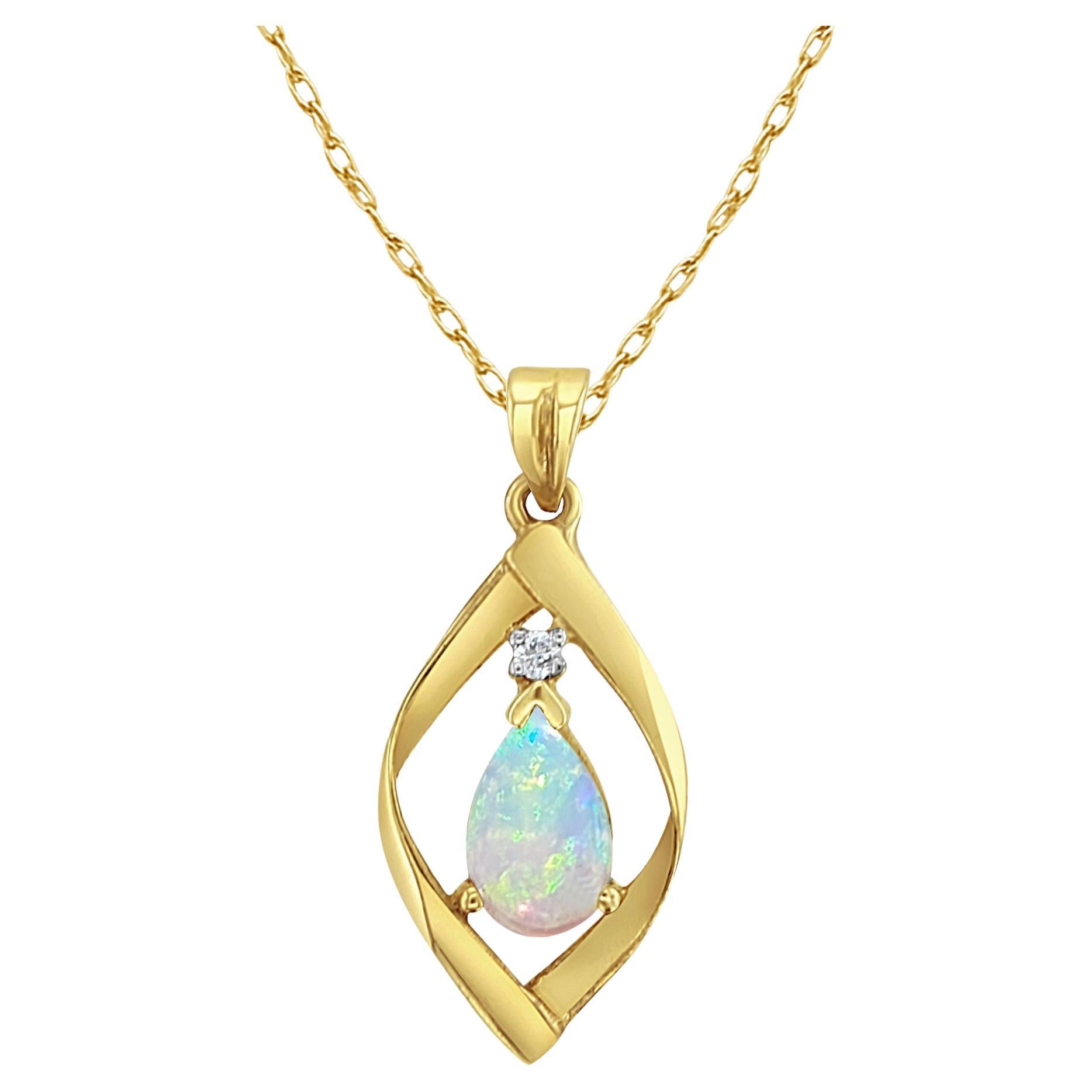 Pear Shaped Opal Necklace 14k Yellow Gold