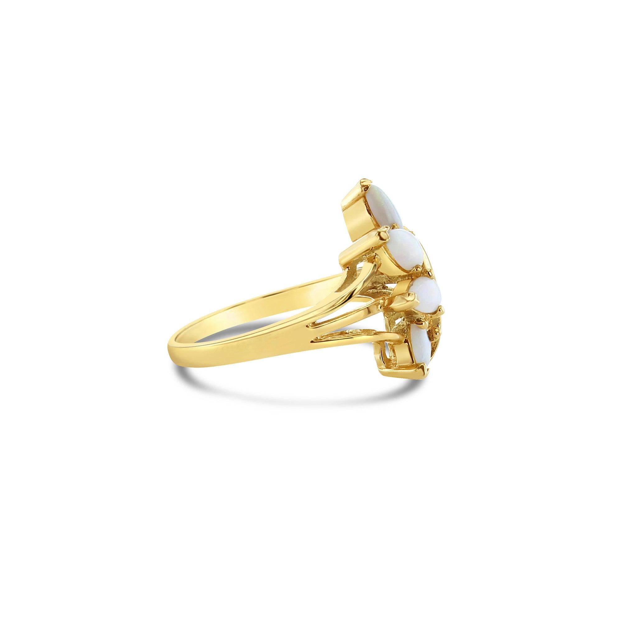 Pear Cut Pear Shaped Opal Ring 10k Yellow Gold For Sale