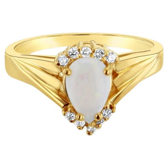 Pear Shaped Opal with Diamond Accents 14k Yellow Gold