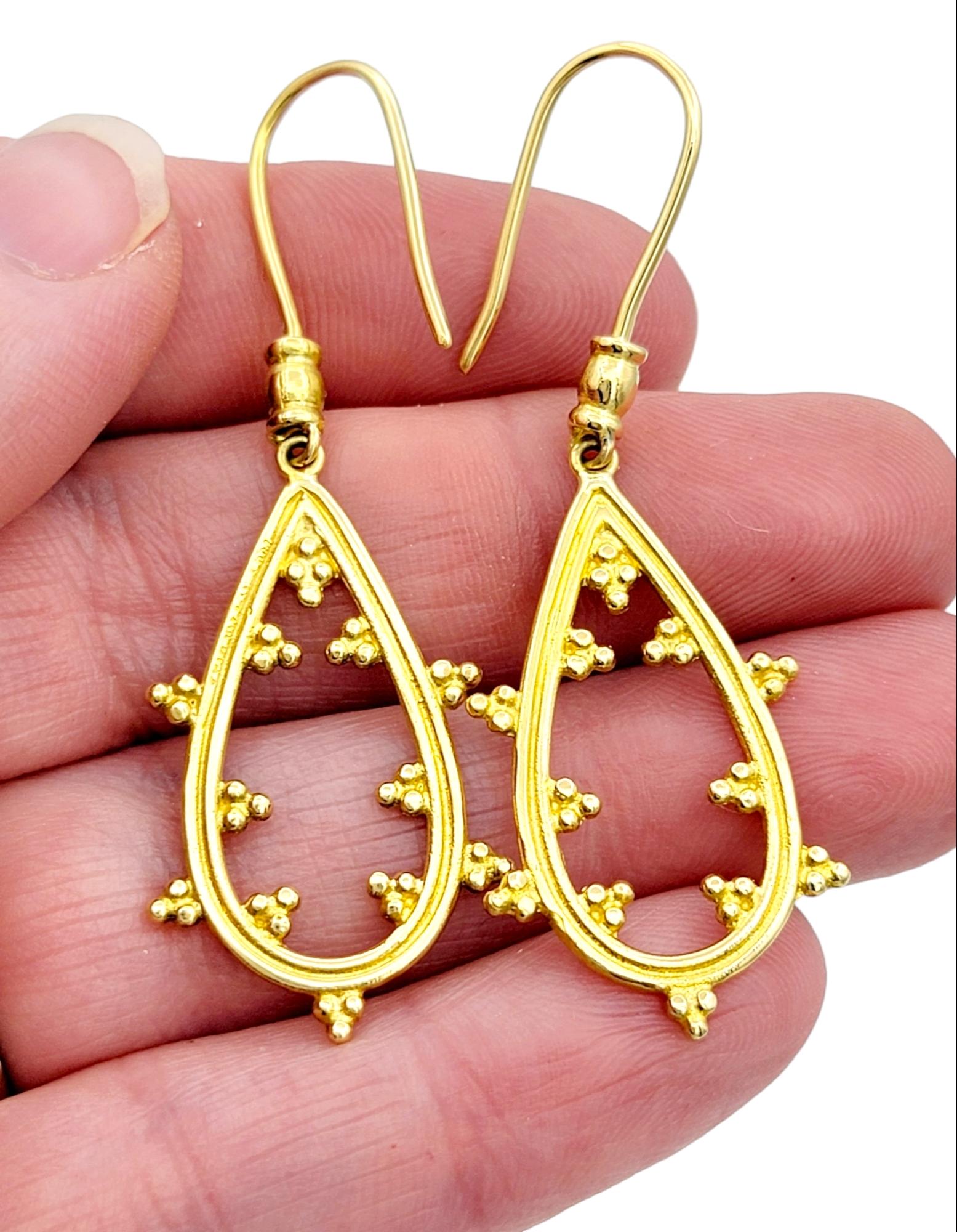 Women's Pear Shaped Open Dangle Earrings with Bead Clusters in 18 Karat Yellow Gold For Sale