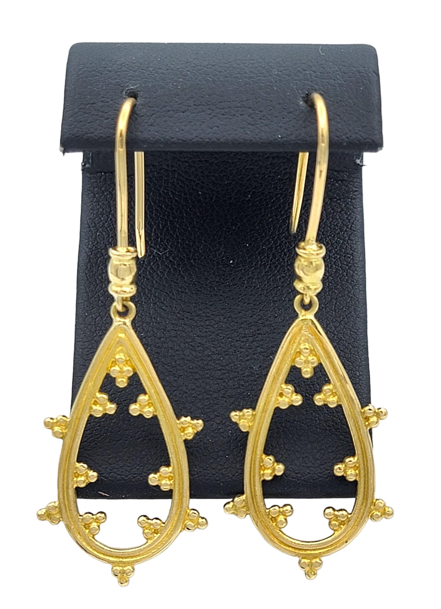 Pear Shaped Open Dangle Earrings with Bead Clusters in 18 Karat Yellow Gold For Sale 1
